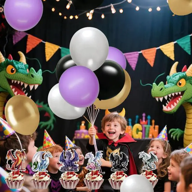 Alt view image 4 of 5 - Dragon Birthday Party Decorations: Dragon Themed Party Decorations with Happy Birthday Banner Balloons Cupcake Topper and Hanging Swirls Baby Shower Boys Birthday Dragon Themed Parties Supplies