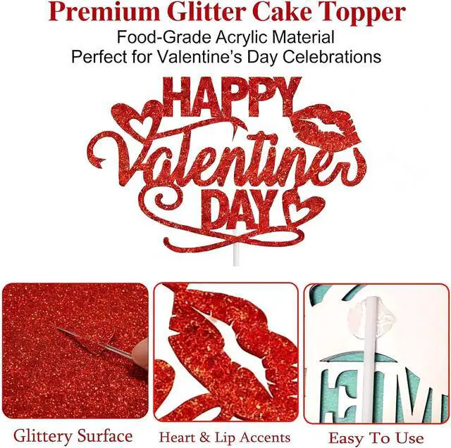 Alt view image 5 of 7 - Valentine's Day Cake Toppers, 10PCS Red Glitter Hearts Cupcake Toppers Happy Valentine's Day Topper for DIY Cake Dessert Decor, Valentine Party Supplies Holiday Baking Decorations Gift
