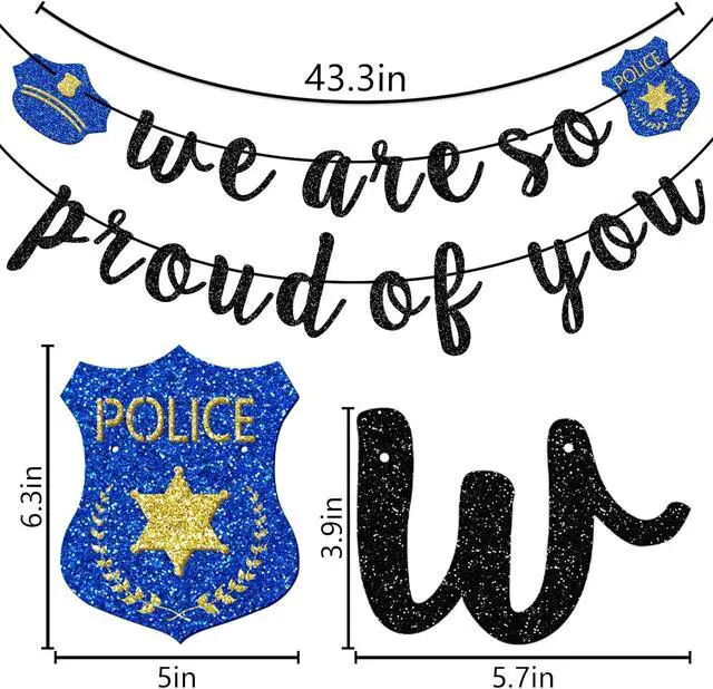 Alt view image 2 of 7 - We are Proud of You - Congrats Officer, Police Graduation & Retirement Banner, Glitter Birthday Party Decorations