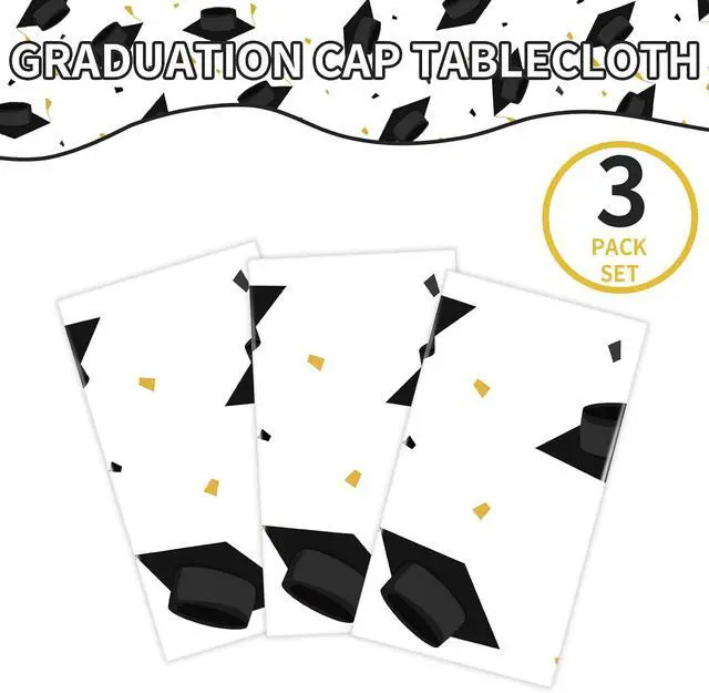 Alt view image 7 of 7 - DYLIVeS Graduation Cap Party Tablecloths 2026 Gongrats Grad Plastic Tablecover Disposable Black and Gold Graduation Party Supplies Rectangular Table Cloth School Decor 54 x 108 Inch, 3 Count