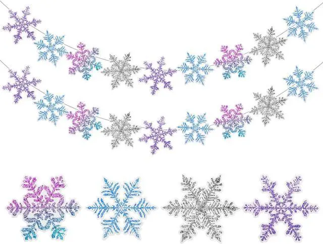 Main image of TaoBary 2 Pack Snowflake Garland Banner Winter Party Decorations Blue Purple White Silver Glitter Snowflake Hanging Banner for Winter Wonderland Birthday Baby Shower Party Supplies