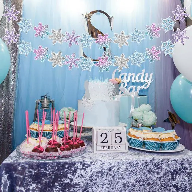 Alt view image 2 of 7 - TaoBary 2 Pack Snowflake Garland Banner Winter Party Decorations Blue Purple White Silver Glitter Snowflake Hanging Banner for Winter Wonderland Birthday Baby Shower Party Supplies