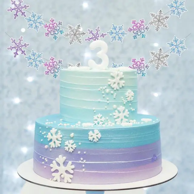 Alt view image 4 of 7 - TaoBary 2 Pack Snowflake Garland Banner Winter Party Decorations Blue Purple White Silver Glitter Snowflake Hanging Banner for Winter Wonderland Birthday Baby Shower Party Supplies
