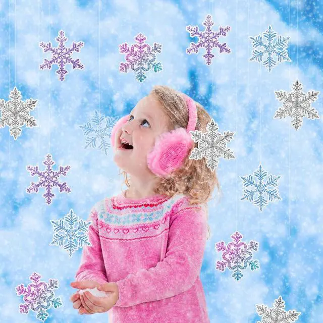 Alt view image 5 of 7 - TaoBary 2 Pack Snowflake Garland Banner Winter Party Decorations Blue Purple White Silver Glitter Snowflake Hanging Banner for Winter Wonderland Birthday Baby Shower Party Supplies