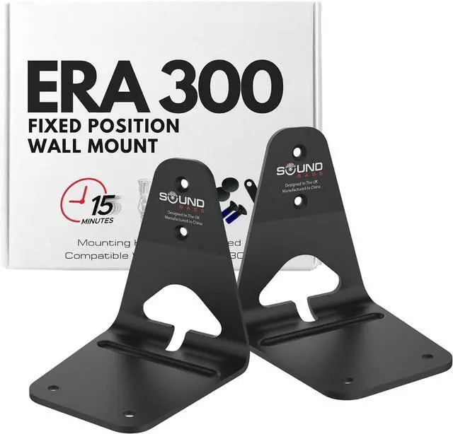 Main image of Sound Bass ERA300 Wall Mount Bracket, Low Profile, Black, Twin Pack, Compatible with Sonos ERA 300 Speaker, Complete with All Fixing Hardware