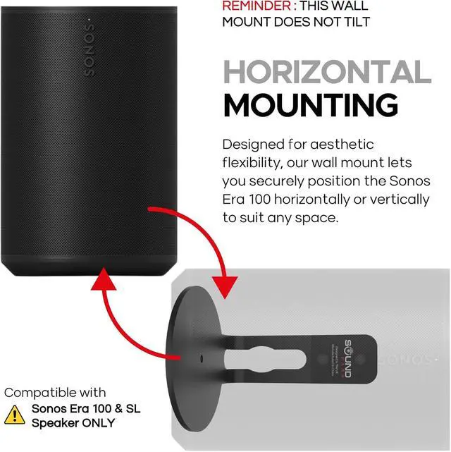 Alt view image 6 of 7 - Sound Bass ERA 100 Wall Mount Bracket, Low Profile, Black, Twin Pack, Compatible with Sonos ERA100 & ERA 100 SL Speaker, Complete with All Fixing Hardware