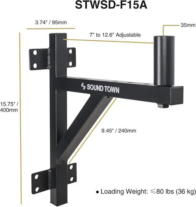 Alt view image 3 of 4 - Sound Town 2-Pack Wall Mount Speaker Brackets, Fits 35mm Speaker Mounts (STWSD-F15A-PAIR)
