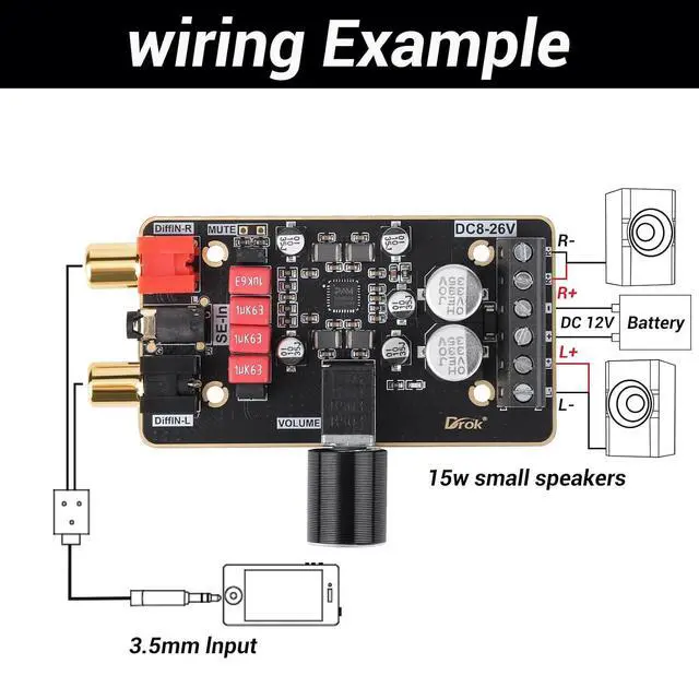 Alt view image 3 of 7 - DROK 12V Amplifier Board, 15W+15W 2.0 Dual Channel Audio Amplifier Board PAM8620 DC 8-26V 24V Digital Stereo Amp Module Class D Mini Power Amplify Circuit for Sound System Speaker DIY