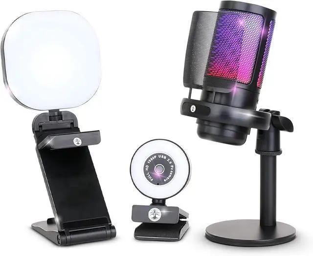 Main image of Webcam Streaming Kit with USB RGB Microphone & LED Light 1080P 30FPS Streaming Camera Bundle for Twitch, YouTube, Podcasting, WFH PC & Mac Compatible (Not for PS5 Alone)