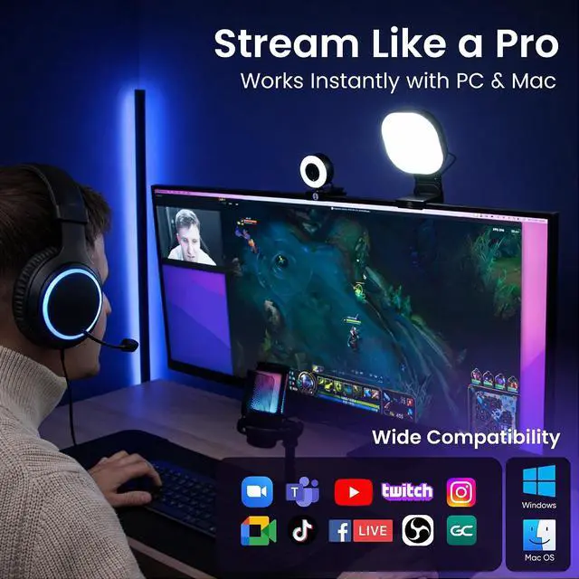 Alt view image 3 of 7 - Webcam Streaming Kit with USB RGB Microphone & LED Light 1080P 30FPS Streaming Camera Bundle for Twitch, YouTube, Podcasting, WFH PC & Mac Compatible (Not for PS5 Alone)