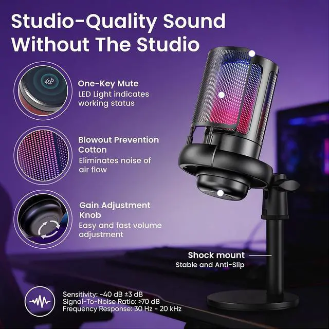 Alt view image 5 of 7 - Webcam Streaming Kit with USB RGB Microphone & LED Light 1080P 30FPS Streaming Camera Bundle for Twitch, YouTube, Podcasting, WFH PC & Mac Compatible (Not for PS5 Alone)