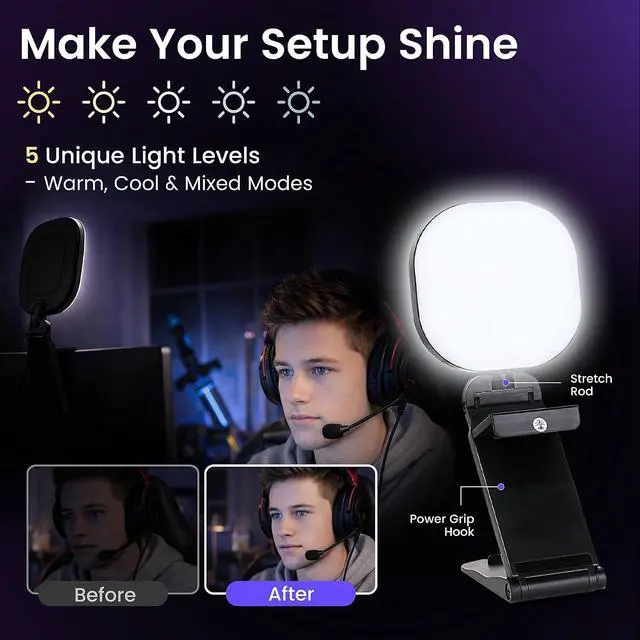 Alt view image 7 of 7 - Webcam Streaming Kit with USB RGB Microphone & LED Light 1080P 30FPS Streaming Camera Bundle for Twitch, YouTube, Podcasting, WFH PC & Mac Compatible (Not for PS5 Alone)
