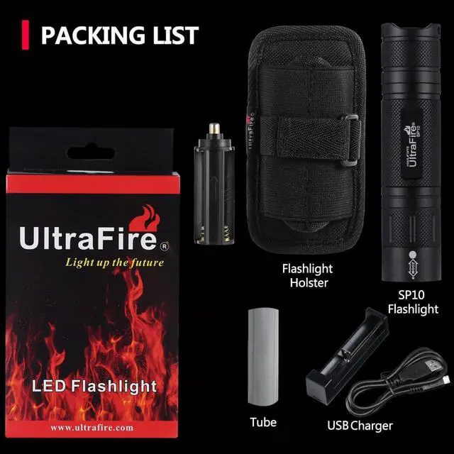 Alt view image 7 of 7 - ULTRAFIRE LED Tactical Flashlight with Holster, Small Flashlight High Lumens - Single Mode, Zoomable, Water Resistant Flash Lights, Duty Belt Flashlight with Holder