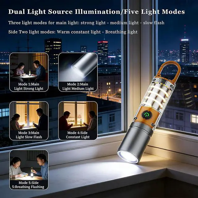 Alt view image 4 of 7 - High Lumens Rechargeable Flashlights, 100000 Lumens Super Bright Flashlights, 6 Modes Zoomable High Bright FlashlightsSuitable for Hiking Camping and Family Emergencies