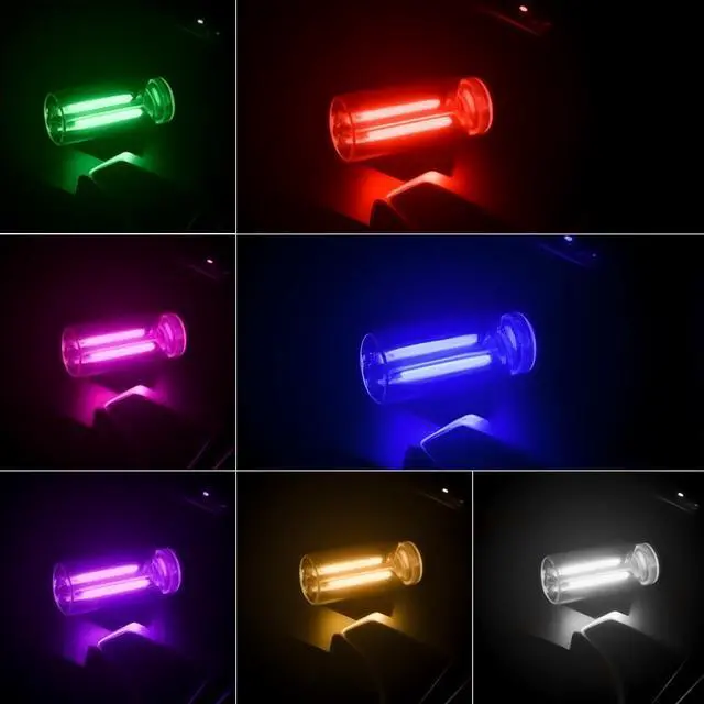 Alt view image 2 of 7 - 2 PCS Car USB Lights, Plug-in Retro Car Atmosphere Lamp with Touch Dimmable, Portable Mini Glass Bottle LED Bulb Night Lights for Vehicle Bedroom Hallway Camping Holiday Decoration (Blue)