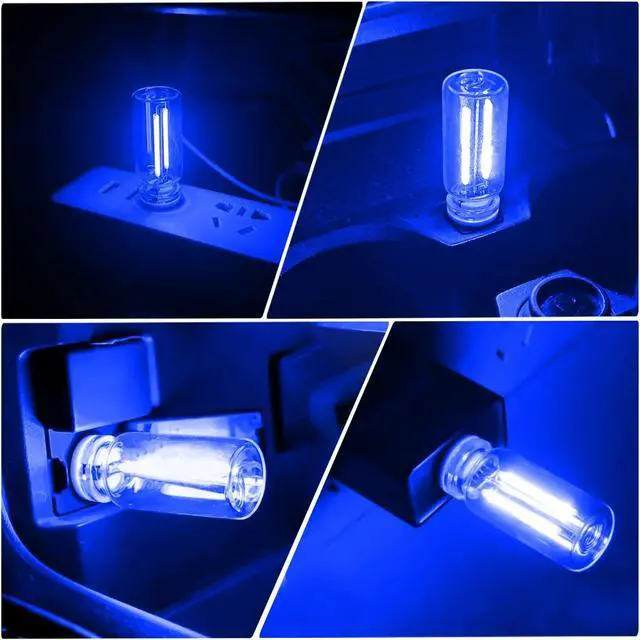 Alt view image 6 of 7 - 2 PCS Car USB Lights, Plug-in Retro Car Atmosphere Lamp with Touch Dimmable, Portable Mini Glass Bottle LED Bulb Night Lights for Vehicle Bedroom Hallway Camping Holiday Decoration (Blue)