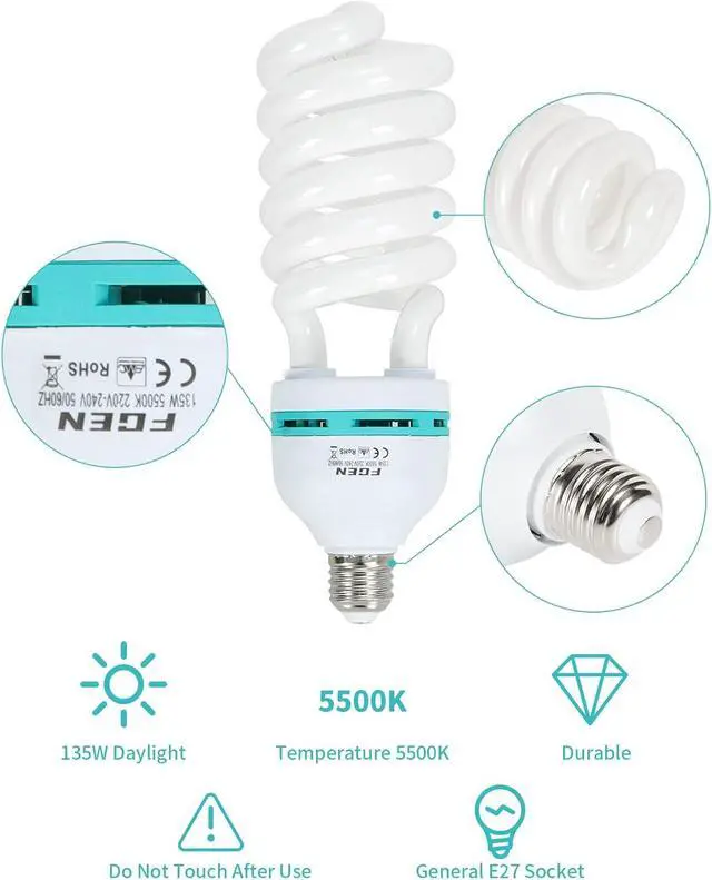 Alt view image 4 of 6 - Skytex 2pcs 135W Light Bulb 5500K CFL Daylight Spiral Softbox Lighting Kit Bulb in E27 Socket for Photography Photo