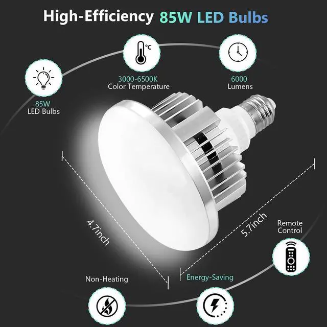 Alt view image 2 of 7 - EMART 2 Pack 85W E27 LED Light Bulb for Umbrella/Softbox Lighting Kit, Dimmable Color Temperature 3000K-6500K Remote Control Lamps for Photography Photo Video Studio, Portrait Shooting