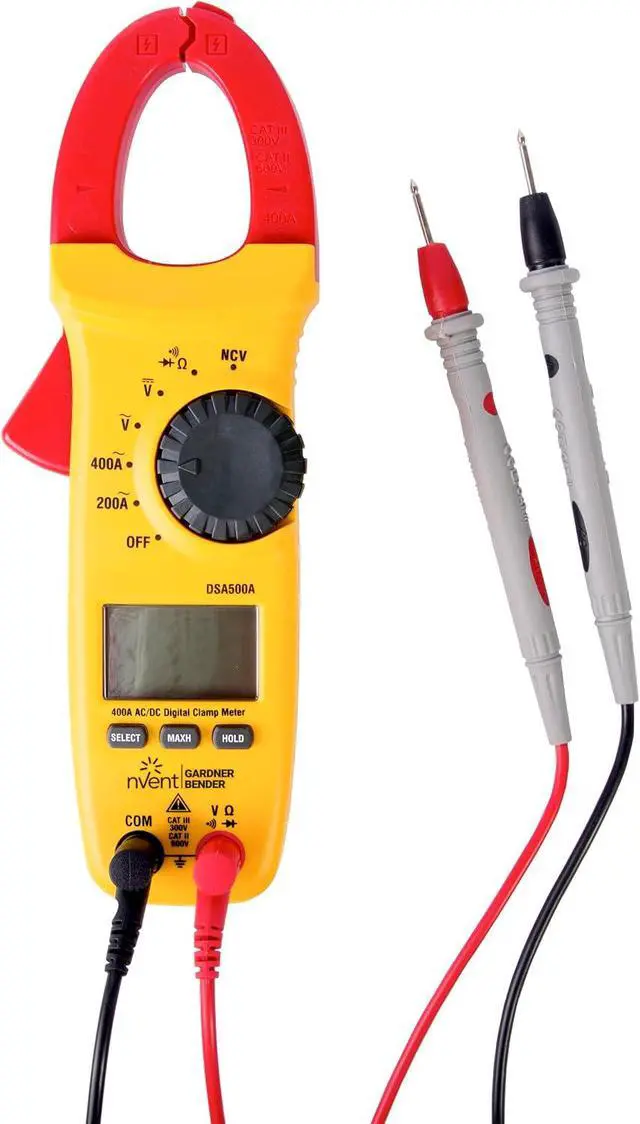 Alt view image 5 of 7 - Gardner Bender Sperry Instruments DSA500A Digital Snap-Around Clamp Meter, 5 Function, 9 Range, 400-600V AC/DC, with Case, Measures Outlet & Panel Voltage, Yellow