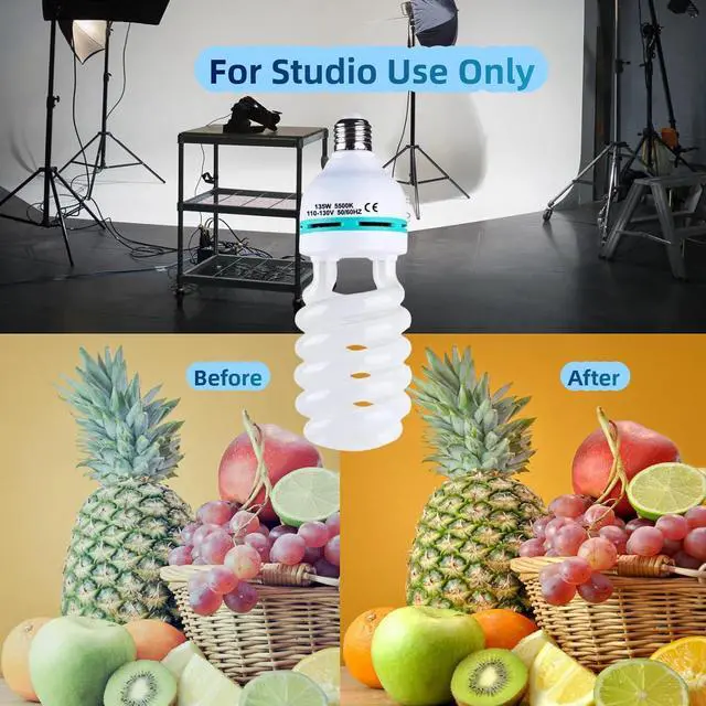 Alt view image 4 of 7 - 135W Light Bulb 5500K CFL Daylight Spiral Softbox Lighting Kit Bulb in E27/E26 Socket for Photography Photo Box