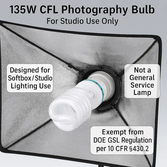 Alt view image 5 of 7 - 135W Light Bulb 5500K CFL Daylight Spiral Softbox Lighting Kit Bulb in E27/E26 Socket for Photography Photo Box