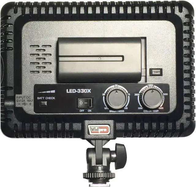 Alt view image 2 of 7 - Vidpro LED-330X Photo and Video Light Kit - On Camera Panel LED Light - Adjustable and Dimmable 3200K-5600K Variable Color Light Fits Cameras w/Hot Shoe Includes Rechargeable Battery Diffuser