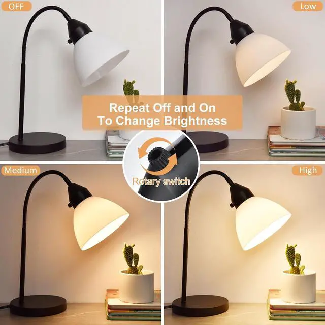 Alt view image 2 of 7 - RISLG LED Desk Lamp for Home Office, 3 Levels Dimmable Reading Light, Flexible Table Lamp for Bedside Office, Rotary Switch Control, Desk Lamp for College Dorm Study Lamp, Bulb Included, Black