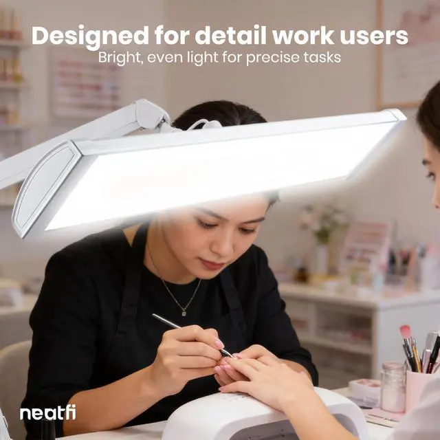 Alt view image 2 of 7 - Neatfi Ultra 3,500 Lumens LED Desk Lamp with Base 45W, 270 SMD LEDs, Shadow-Free | Adjustable Brightness | Non-Flickering Task Light for Nail, Craft & Office (White-3, 26-Inch Wide Shade)