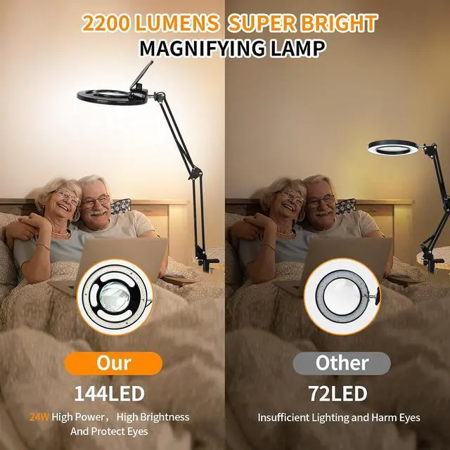 Alt view image 3 of 7 - HITTI 10X Long Magnifying Glass with Light and Stand, 2200 Lumens Dimmable Bright LED Lighted Magnifier, Ajustable Swing Arm Magnifying Desk Lamp with Clamp, Hands Free for Hobby Repair Workbench