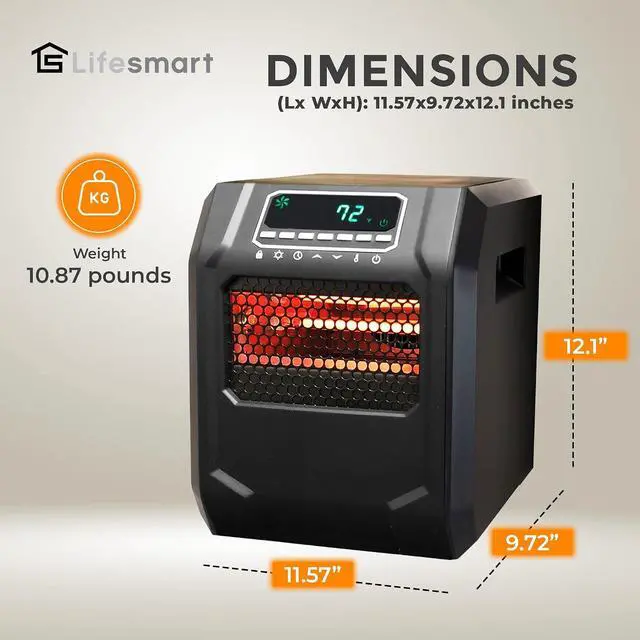 Alt view image 3 of 7 - LIFESMART GLOBAL 1500 Watt 4 Element Portable Electric Infrared Quartz Bulb Room Heater for Indoor Use with 3 Heat Settings and Digital Panel - Black