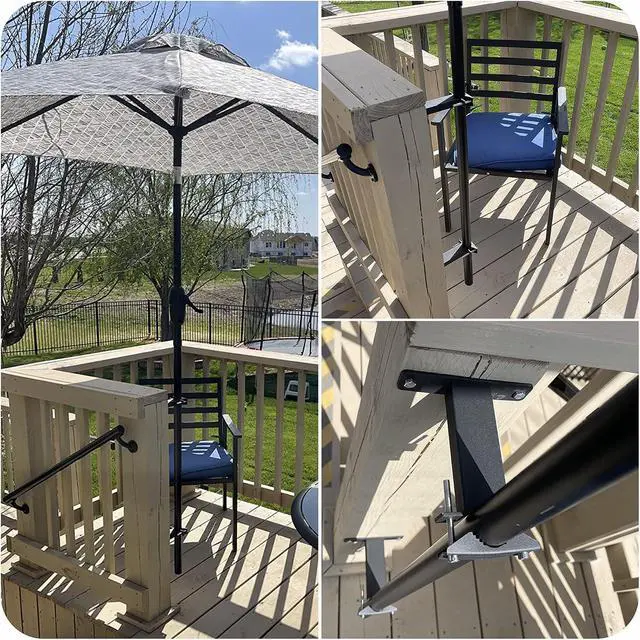 Alt view image 5 of 6 - Patio Umbrella Holder Stand, Heavy-Duty Umbrella Clamp,Outdoor Umbrella Base Umbrella Clamp Mount Bracket for Deck Balcony Bench Courtyard Outdoor Railing Antenna Mast Clamp (Fit MAX OD 2 inch)