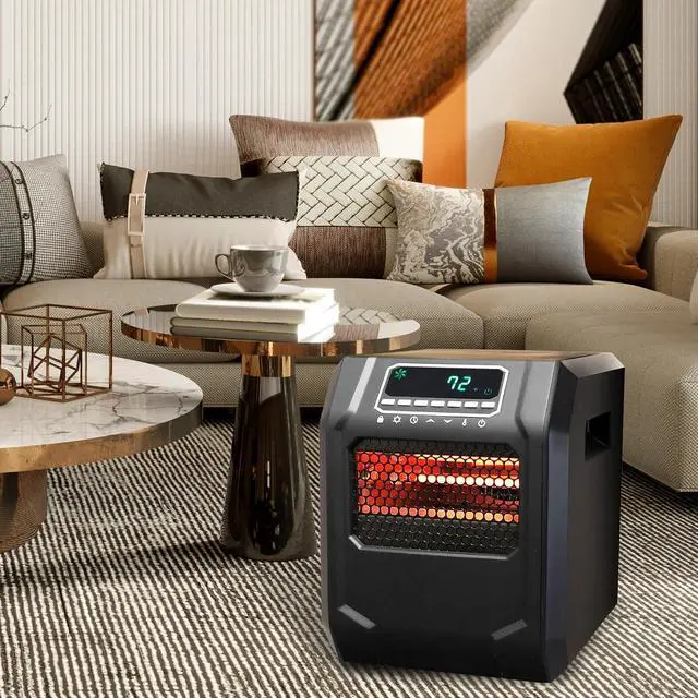 Alt view image 6 of 7 - LIFESMART GLOBAL 1500 Watt 4 Element Portable Electric Infrared Quartz Bulb Room Heater for Indoor Use with 3 Heat Settings and Digital Panel - Black
