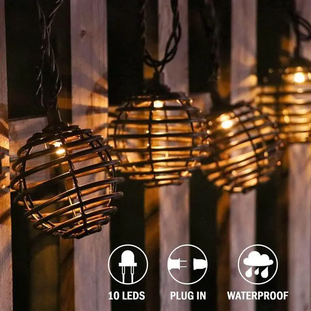 Alt view image 2 of 7 - Vigdur Patio String Lights Outdoor, Brown Globe Lantern String Lights with 10 Bulbs Plug in, Connectable Indoor String Light for Home Garden Backyard Boho Decor(9.84FT)
