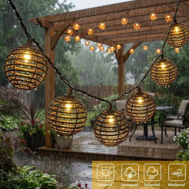 Alt view image 4 of 7 - Vigdur Patio String Lights Outdoor, Brown Globe Lantern String Lights with 10 Bulbs Plug in, Connectable Indoor String Light for Home Garden Backyard Boho Decor(9.84FT)