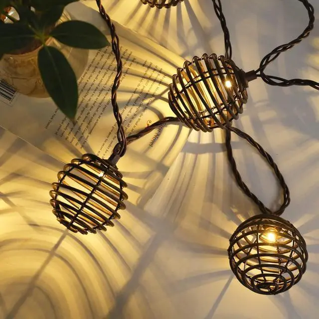 Alt view image 5 of 7 - Vigdur Patio String Lights Outdoor, Brown Globe Lantern String Lights with 10 Bulbs Plug in, Connectable Indoor String Light for Home Garden Backyard Boho Decor(9.84FT)