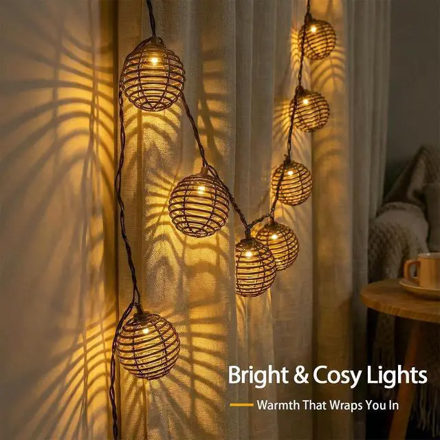 Alt view image 6 of 7 - Vigdur Patio String Lights Outdoor, Brown Globe Lantern String Lights with 10 Bulbs Plug in, Connectable Indoor String Light for Home Garden Backyard Boho Decor(9.84FT)