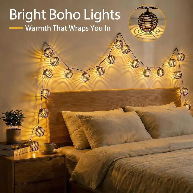Alt view image 7 of 7 - Vigdur Patio String Lights Outdoor, Brown Globe Lantern String Lights with 10 Bulbs Plug in, Connectable Indoor String Light for Home Garden Backyard Boho Decor(9.84FT)