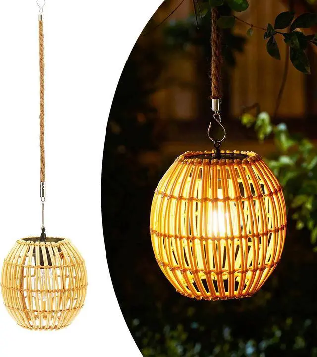 Main image of Livinlarge Hanging Solar Lantern Outdoor Waterproof, Large Solar Rattan Lantern Outdoor with Twine Handle, Bright Outdoors Hanging Lights with Edison Bulb for Garden Patio Yard Decoration