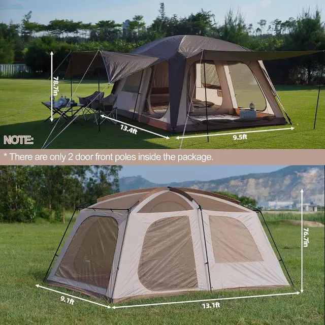 Alt view image 2 of 7 - Vidalido 8-10 Person Camping Tent with 3 Door 2 Room Large Family Cabin Tents, Double Layer Waterproof Portable Glamping Tent, Big Tents for Outdoor Picnic Camping Hiking and Family Gathering