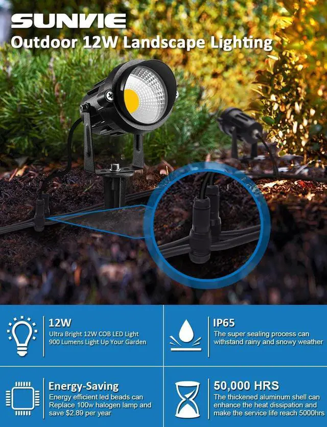 Alt view image 4 of 7 - SUNVIE 24 Pack Low Voltage Landscape Lights LED 12W Landscape Lighting with connectors AC/DC 12V-24V Outdoor Spotlight IP65 Waterproof Tree Flag Lights Warm White Spotlights for Yard Garden Pathway