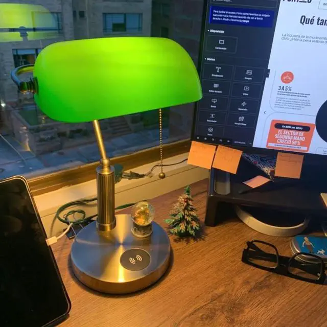 Alt view image 5 of 7 - FIRVRE Glass Bankers Desk Lamp,USB Wireless Charging Port LED Desk Lamp, Classic Retro Pull Chain Switch Table lamp Reading Modern for Home Office Bedside Study Desk Library