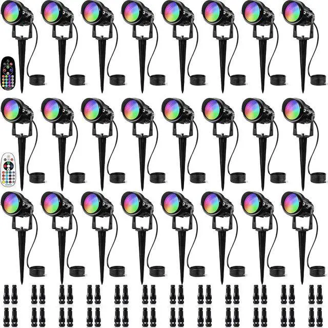 Main image of SUNVIE 24 Pack Halloween RGBW Low Voltage Landscape Lights LED Color Changing Landscape Lighting with Remote Control and Wire Connectors, AC/DC 12V-24V Waterproof Outdoor Spotlight for Yard Garden