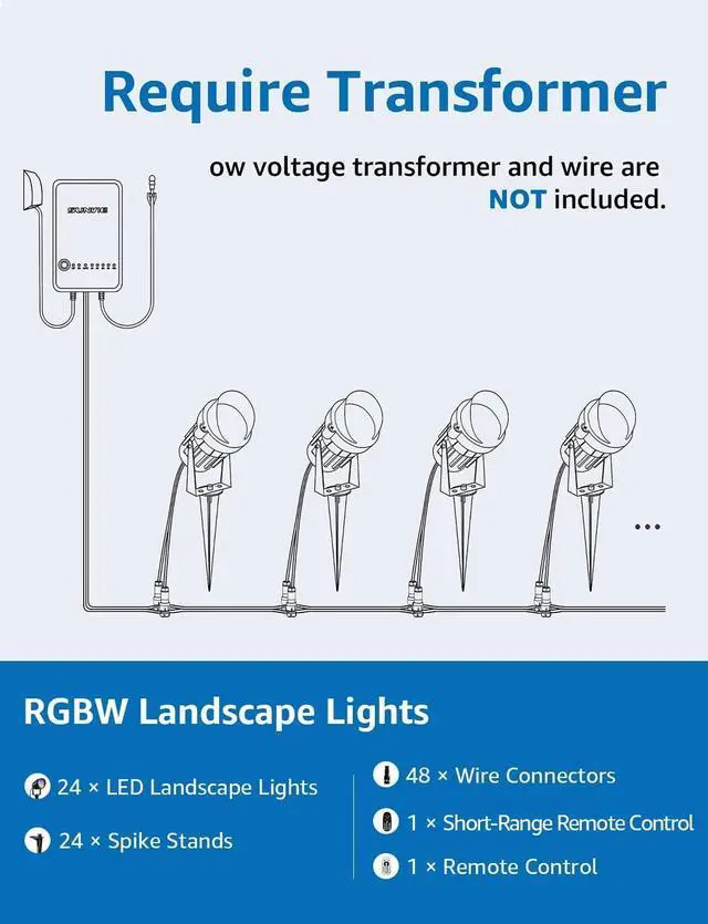 Alt view image 7 of 7 - SUNVIE 24 Pack Halloween RGBW Low Voltage Landscape Lights LED Color Changing Landscape Lighting with Remote Control and Wire Connectors, AC/DC 12V-24V Waterproof Outdoor Spotlight for Yard Garden