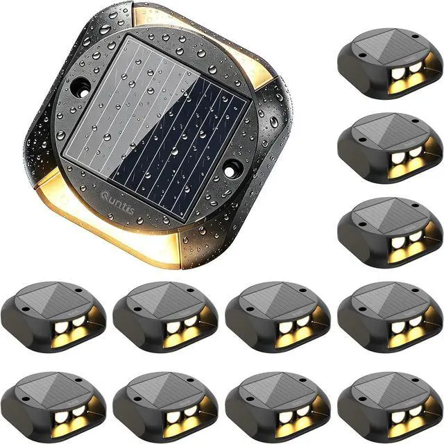 Main image of Quntis Outdoor Solar Driveway Lights, 20H Extra Bright Path Safety Markers for Large Yards, Weatherproof Warm White Ambiance Lighting for Dark Steps, Sidewalk, Gardens, Pathway & Pool, 12 Pack