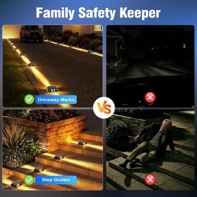 Alt view image 2 of 7 - Quntis Outdoor Solar Driveway Lights, 20H Extra Bright Path Safety Markers for Large Yards, Weatherproof Warm White Ambiance Lighting for Dark Steps, Sidewalk, Gardens, Pathway & Pool, 12 Pack