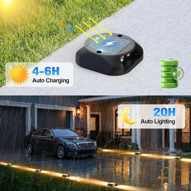 Alt view image 3 of 7 - Quntis Outdoor Solar Driveway Lights, 20H Extra Bright Path Safety Markers for Large Yards, Weatherproof Warm White Ambiance Lighting for Dark Steps, Sidewalk, Gardens, Pathway & Pool, 12 Pack