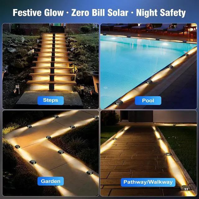 Alt view image 4 of 7 - Quntis Outdoor Solar Driveway Lights, 20H Extra Bright Path Safety Markers for Large Yards, Weatherproof Warm White Ambiance Lighting for Dark Steps, Sidewalk, Gardens, Pathway & Pool, 12 Pack