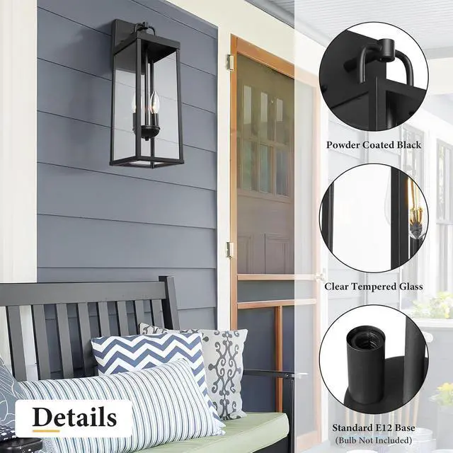 Alt view image 2 of 7 - Outdoor Wall Sconce Lights, 20 Inch Tall Transitional Exterior Wall Lighting with Clear Glass, Modern Black Carriage Lantern Lamp Outside for Front Porch Garage Garden Patio Corridor Doorway