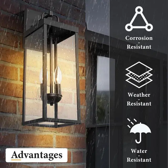Alt view image 3 of 7 - Outdoor Wall Sconce Lights, 20 Inch Tall Transitional Exterior Wall Lighting with Clear Glass, Modern Black Carriage Lantern Lamp Outside for Front Porch Garage Garden Patio Corridor Doorway