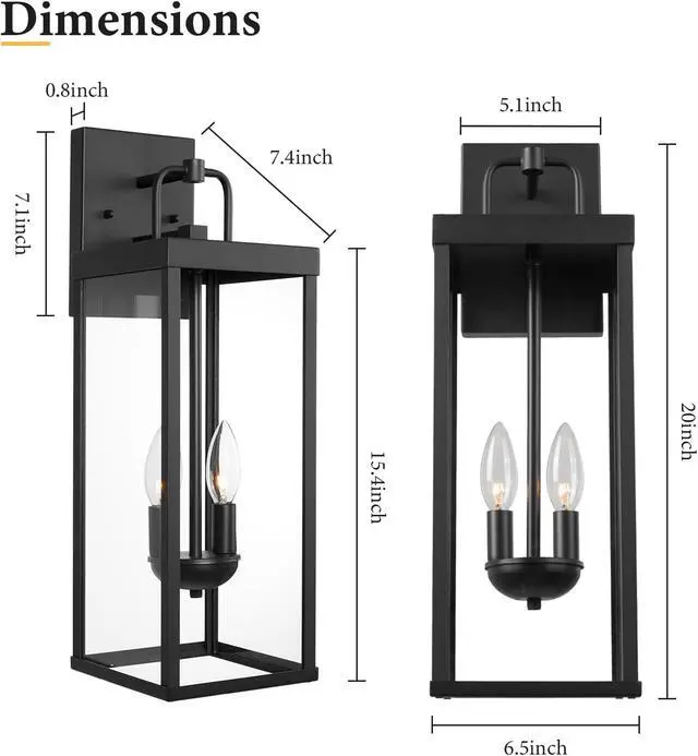 Alt view image 4 of 7 - Outdoor Wall Sconce Lights, 20 Inch Tall Transitional Exterior Wall Lighting with Clear Glass, Modern Black Carriage Lantern Lamp Outside for Front Porch Garage Garden Patio Corridor Doorway